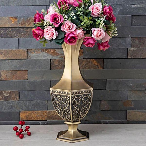 Vasen Retro sechseckige Vase aus Zinklegierung, kreativer europäischer Stil, Metallhandwerk, Zuhause, Wohnzimmer, Dekoration, Hochzeit, Einweihungsgeschenke