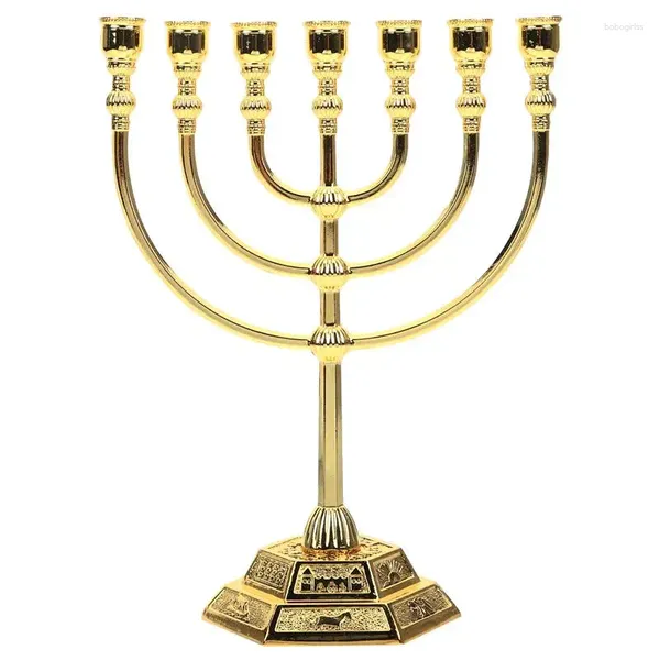 Titulares de vela Israel Menorah Temple 7 Presente de Natal Judeu Religioso Religioso Santo Graal Ornato de Ouro