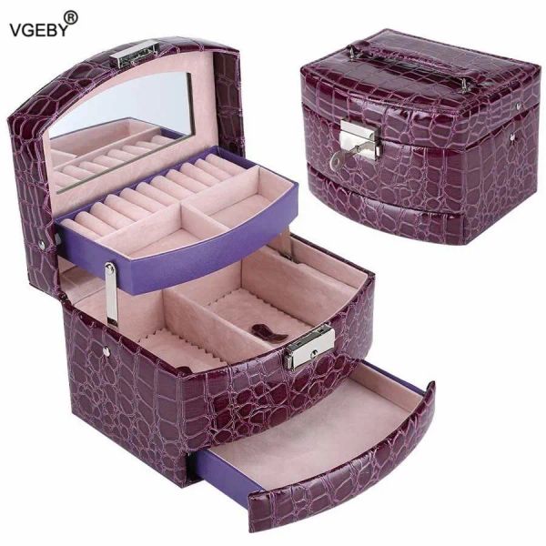 Mülleimer tragbarer PU Leder -Schmuck Box Verpackung Make -up Organizer Aufbewahrungsboxen Automatische Container Hülle Box Frauen Kosmetikkorb