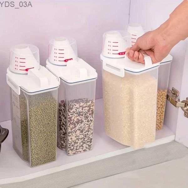 Barattoli per bottiglie di stoccaggio 1pc Contenitore per la conservazione del riso Contenitori per cereali Dispenser con plastica senza BPA + Design ermetico + Misurino + Beccuccio 240327