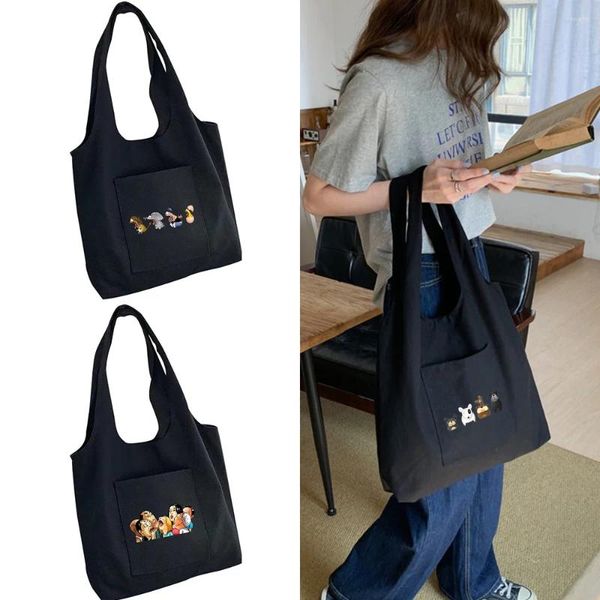 Sacos de compras Senhoras saco de lona commuter colete dobrável grande escola algodão bonito dos desenhos animados série de impressão bolsa de compras bolsas