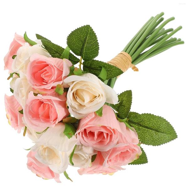 Dekorative Blumen, 18 Stück, Rosen, Hochzeitsdekorationen, künstliche Büro-Rosa-Rosen, Blumenstrauß, kleine gefälschte Gedenken