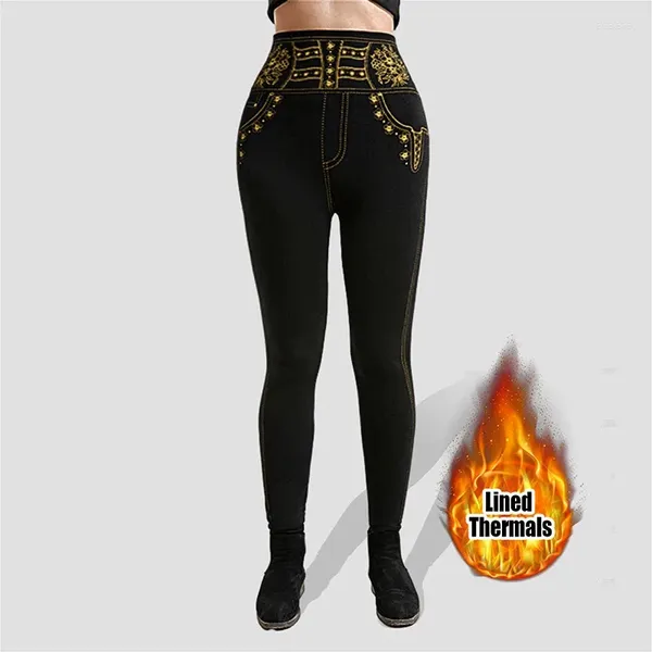 Leggings da donna Pantaloni termici in velluto dimagrante invernale Stampa attillata Pile spesso magro caldo per le donne