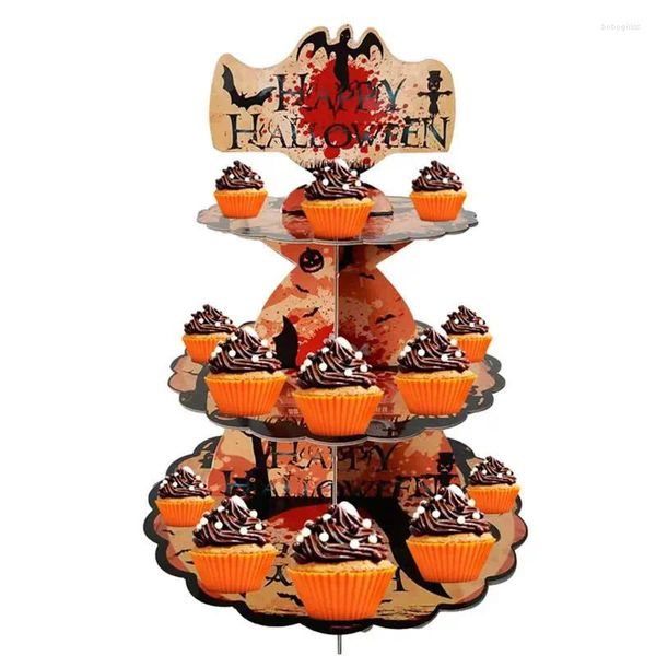 Contenitori per cucina Porta dessert di Halloween Espositori per biscotti in cartone a 3 livelli con rivestimento Vassoi per alimenti Espositore per dessert