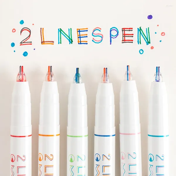 6 teile/satz Morandi Doppel Linie Farbige Tinte Pigment Liner Kunst Marker Stift 2-Linien Gel Set Zeichnung Schreibwaren Büro liefert