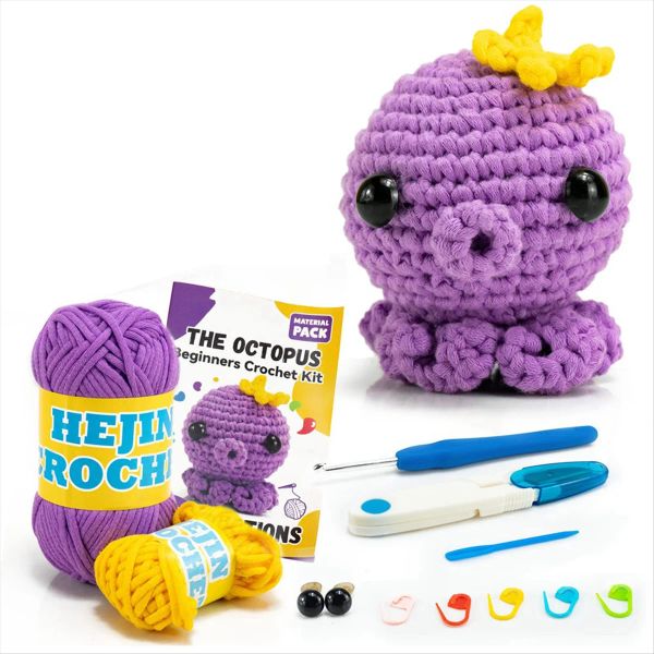 Stricken DIY Octopus Häkchen Kit mit Strickgarnnadeln Plüsch Puppe Einfach für inklusive Garnhaken