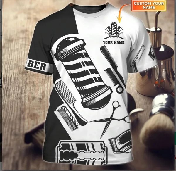 Özelleştirilmiş Adı Barber Mağazası İmza Üniforma 3D Baskılı Mens Kişiselleştirilmiş T-Shirt Unisex Profesyonel Tees Berberler için Hediye 240313