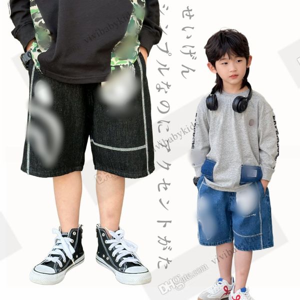 Moda meninos dos desenhos animados carta impressa shorts crianças bolso duplo metade shorts 2024 verão crianças soltas calças curtas casuais z7360