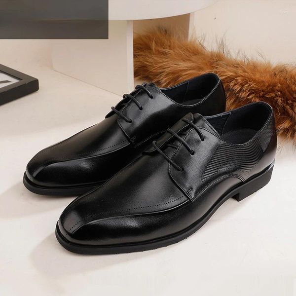 Sapatos casuais derby homem formal negócio couro genuíno cabeça redonda rendas até preto designer escritório soulier homme