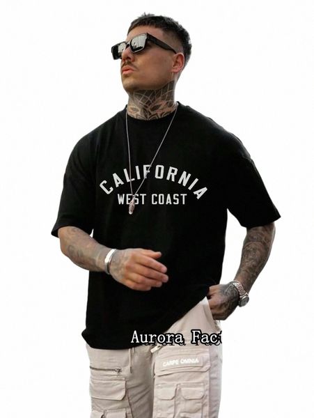 Verão Men Cott T-Shirt California West Coast Print Tops Tees Masculino Roupas Casuais Fi Manga Curta Roupas Streetwear I26I #