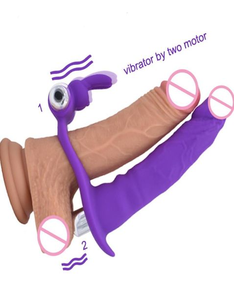 Strapon yapay penis vibratör seks oyuncakları için çift kadın çift penetrasyon anal dildos kayışı üzerinde horoz titreşimli yüzük erkek geyler y7119361