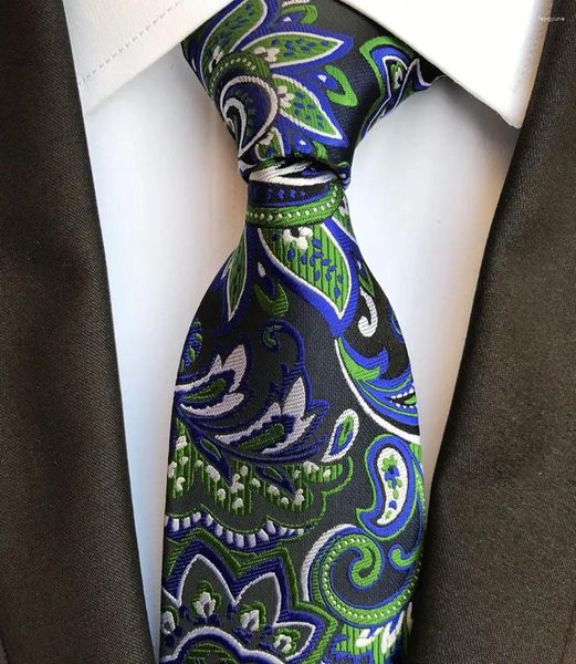 Papillon Moda 8 cm Seta da uomo Paisley Blu Verde Cravatta JACQUARD TESSUTO Cravatta Abito da uomo Business Festa di nozze Collo formale Regalo
