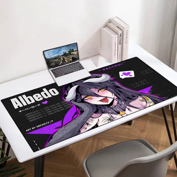 Almofadas Grande Mouse Pad Gamer Albedo Anime Sexy Girls Tapete de Borracha Mausepad Gaming Laptops PC Acessórios Deskmat Mousepad Tapetes Teclado