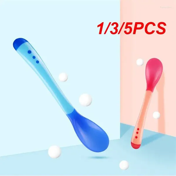 Cucchiai 1/3/5 pezzi in silicone per l'alimentazione del bambino stoviglie cucchiaio impermeabile con rilevamento della temperatura adatto per bambini