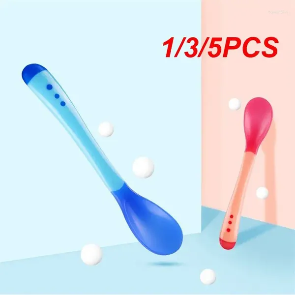 Colheres 1/3 / 5PCS Silicone Baby Feeding Talheres Impermeável Colher Temperatura Sensoring Spoonadequado para crianças