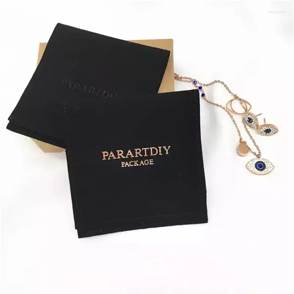 Presente Envoltório SheepSew 8/8cm Preto Logotipo Personalizado Luxo Envelope Flap Micro Fibra Camurça Bolsa De Jóias Com Aniversário Casamento Noivado