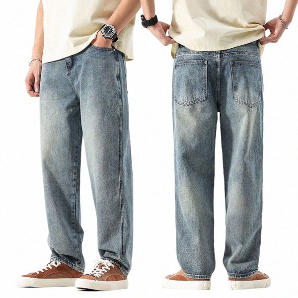 Jeans a gamba larga da uomo Pantaloni larghi Jeans oversize Loose Fit Azzurro Streetwear Abbigliamento da uomo Pantaloni in denim Pantaloni casual maschili O5K5 #