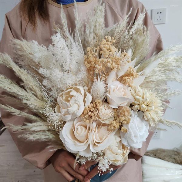 Dekorative Blumen natürliche Pampas Gras getrockneter Braut Bouquet Künstliche Blume Vintage Hochzeit für Brautjungfer Boho Party Wohnkultur