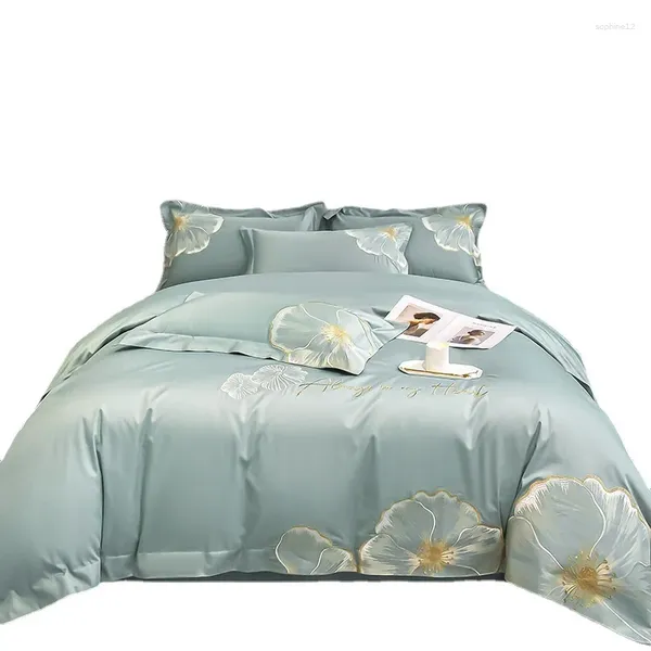 Set biancheria da letto Set in cotone con lenzuolo con angoli a fiocco lungo Letto da 4 pezzi morbido e confortevole ecologico di alta qualità