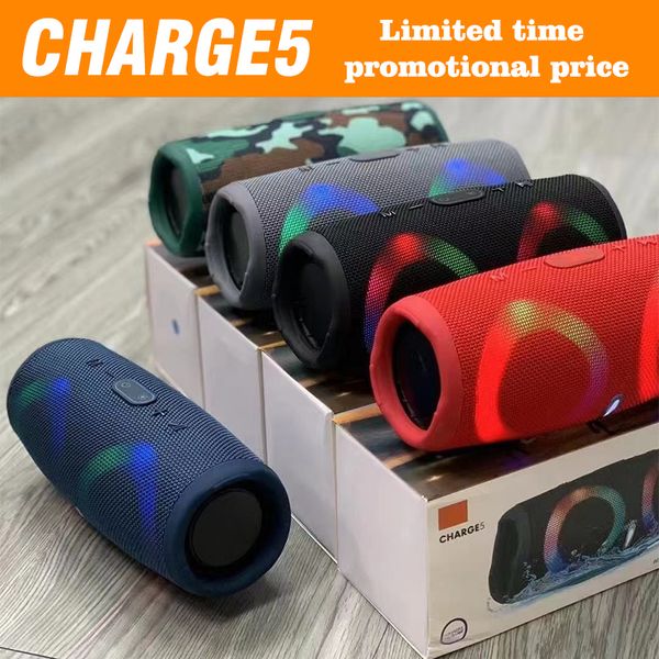 Tragbarer Bluetooth-Lautsprecher CHARGE5 Drahtloser Bluetooth-Lautsprecher IPX5 Wasserdichter, robuster Outdoor-Subwoofer Dual-Lautsprecher RGB-Lichter in sieben Farben