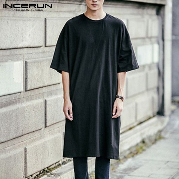 Yeni Moda Erkekler Tişört Kısa Kollu Hip-Hop Katı Uzun Tee Gömlek Sokak Giyim Korece Kırüş Uzun Çizgi Erkekler T-Shirt 5xl Y19060601 005