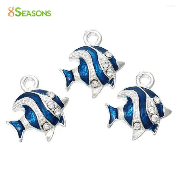 Anhänger-Halsketten 8 JAHRESZEITEN Anhänger Halskette Fischform Silber Farbe Klarer Strass Emaille Blau Anhänger Schmuckzubehör 18 mm x 16 mm 5