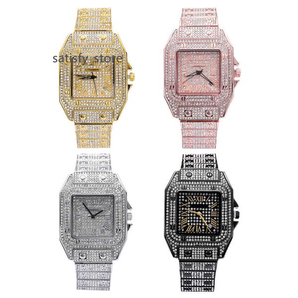 Брендовые часы Iced Out Diamond, кварцевые золотые часы в стиле хип-хоп с микропаве, CZ, часы из нержавеющей стали, часы relogio