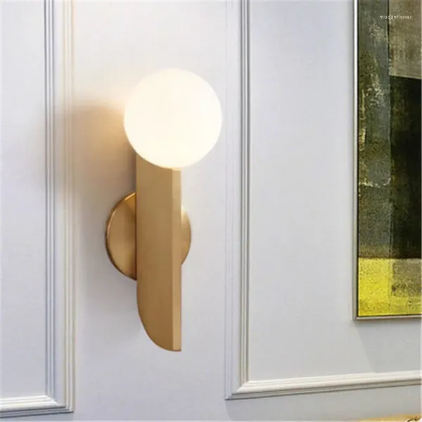 Настенный светильник, скандинавский ретро-латунный прикроватный светильник El, модный арт-дизайн, стеклянный шар, кабинет, кухня, кофейня, светодиодные бра