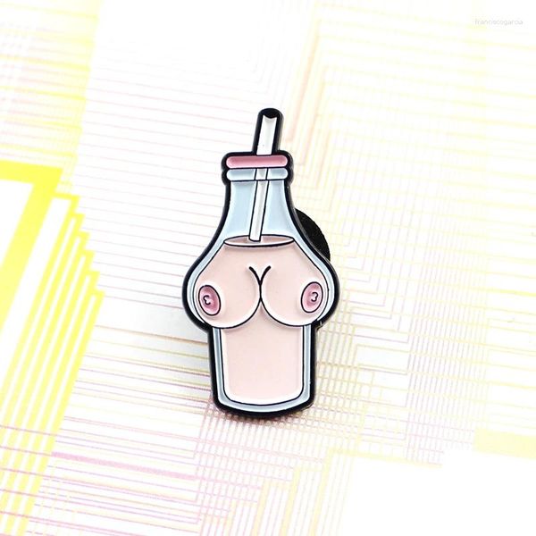 Broschen Rosa Milchgetränk Weibliche Brustförmige Pipette Getränk Joghurtflasche Sexy Niedliche Anstecknadeln Spezielle Damenaccessoires Ornament