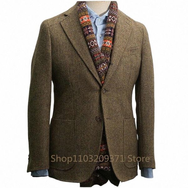 Herringbe Padrão Terno Fi Primavera Quente Busin Blazer Prom Party Cinza Marrom 1 Peça Smoking Jacket Only For Wedding G3bV #