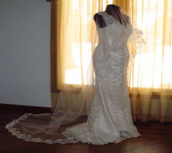 Nova capela de alta qualidade branco marfim renda aplique véu sem pente cabeça de noiva peças para vestidos de casamento 4290850