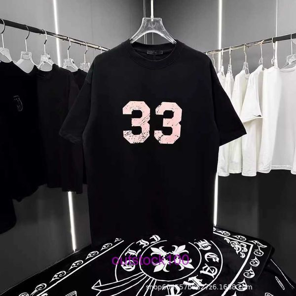 Chromms Hearts Designer Erkek Gömlek Yüksek Sürüm 24ss Yeni Street Trend Çok yönlü rahat gevşek çift eşleşen Baskı Kısa Gerçek Logo ile