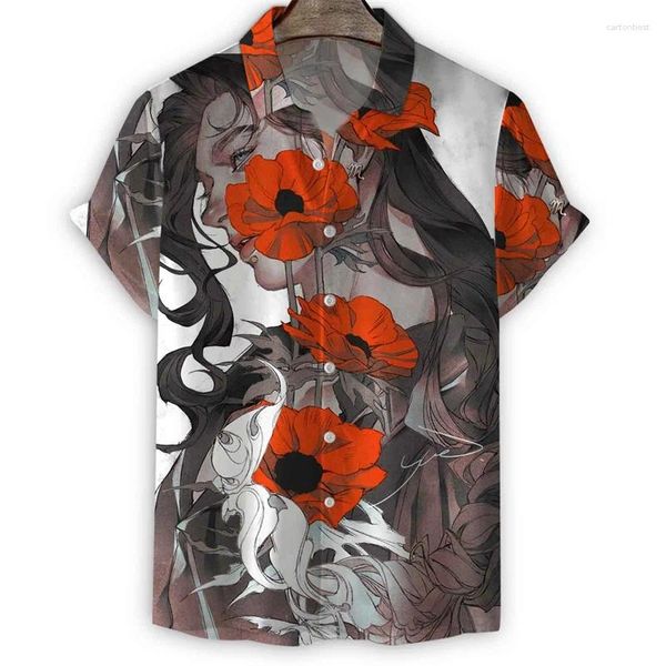Мужские повседневные рубашки, модная гавайская рубашка с художественной росписью, мужская летняя крутая Свободная блузка с лацканами с 3d принтом и пуговицами в стиле Харадзюку