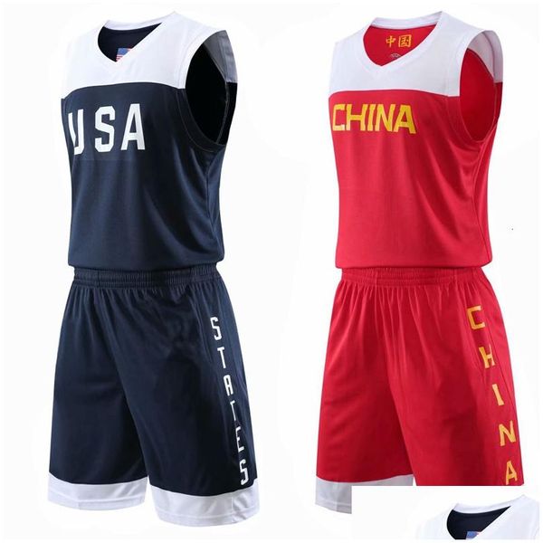 Outdoor-Shirts Männer Jugend USA China Basketball-Trikot-Sets Uniformen Trainings-Kits Sportbekleidung Team-Trikots Atmungsaktiv Maßgeschneidert Dhifh