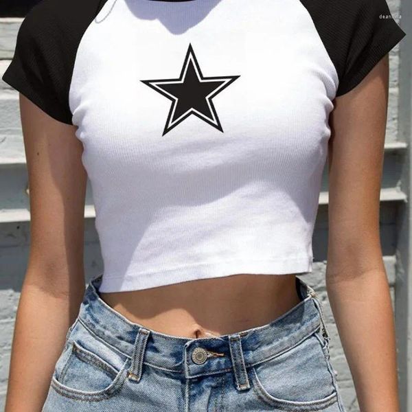 Ternos masculinos 2024 Crop Tops Mulheres Goth Star Roupas Y2K Verão Camisetas 2000s Estética Manga Curta Tees Jovens Meninas Streetwear