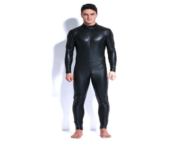 Uomo in pelle Latex Catsuit Teddy body Nero lucido Lingerie erotica Body Zentai Body Wear Tuta intera S10127984020