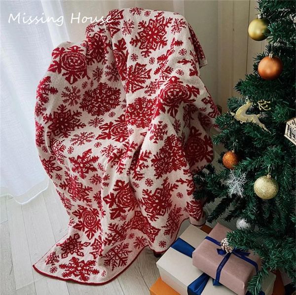 Coperte Moda romantica Rosso Buon Natale Fiocco di neve Coperta lavorata a maglia Coperta per la casa Decro Copridivano Letto Regalo personalizzato