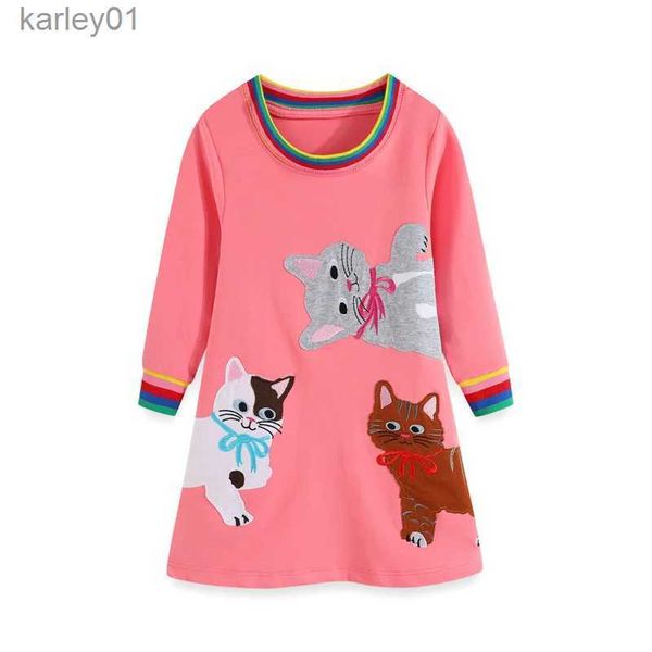 Abiti da ragazza Metri da salto 2-12T Vendita calda Abiti da principessa per ragazze Gatti Ricami Autunno Primavera Vestiti per bambini Abiti di compleanno Costume yq240327