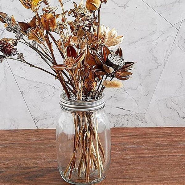 Louça 10 Pcs Caneta Titular Mason Jar Malha Folha Flor Vaso De Aço Inoxidável Reutilizável Floral Gird