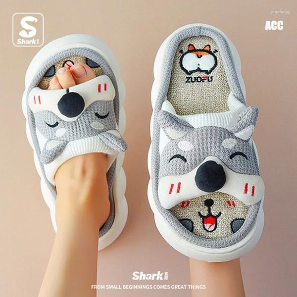 Hausschuhe Atmungsaktive Leinen Frauen Nette Eichhörnchen Hause Plattform Schuhe Komfort Cartoon Paare Indoor Slipper Damen Mode Dias