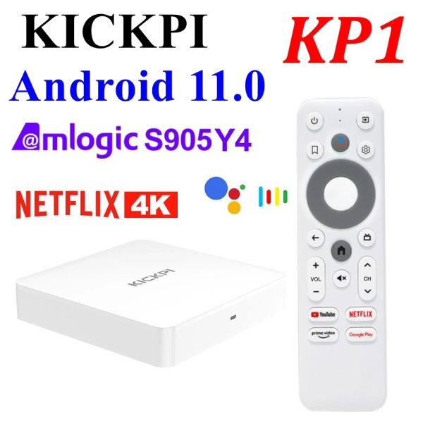 Caixa de TV KICKPI KP1 Google Netflix certificada Android 11 Amlogic S905Y4 2GB 32GB 4K Voz AV1 1080P HD 5G Wifi BT5.0 Androidtv