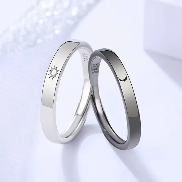 Кольца кластера, 2 шт., кольцо для пары, посеребренное, Солнце и Луна, регулируемые открытые украшения для женщин и мужчин, подарки на годовщину свадьбы и вечеринку