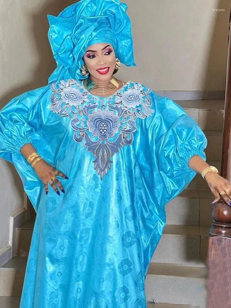 Этническая одежда, синие длинные платья Bazin Riche для африканских женщин, традиционная свадебная вечеринка 2024, высокое качество, оригинал