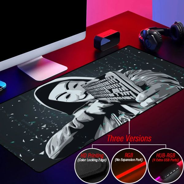 Almofadas extra grande hub anônimo gaming mousepad arte hacker mouse pad hd computar 4 portas usb mesa slipmat xxl para teclado tapete personalizado