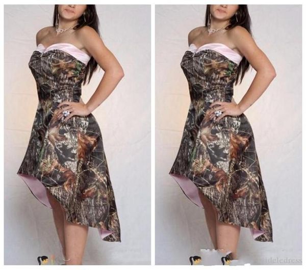 2018 Uma Linha Alta Baixa Camo Vestidos de Dama de Honra Curto Personalizado Vestidos Formais De Dama de Honra Camuflagem Online Barato Honor Of Maid91737706