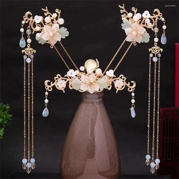 Grampos de cabelo varas chinesas tiaras vintage casamento headpiece para mulheres longo borla pérola grampos de cabelo clássico hanfu accessoires jóias