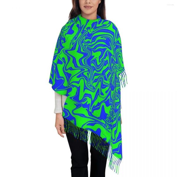Lenços ao ar livre lenço outono verde líquido redemoinho xale envoltório azul abstrato arte impressão design bufanda mulheres retro grande