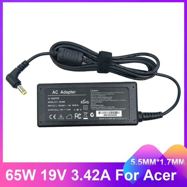 Ladegeräte 19V 3.42A 65W 5,5*1,7 mm AC -Laptop -Ladegerät für Acer Aspire 5315 5630 5735 5920 5535 5738 6920 6530g 7739Z Netzteil versorgt Stromversorgung