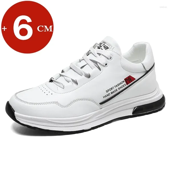 Sapatos casuais homem couro genuíno elevador tênis elevador aumento de altura para homens palmilha 6cm branco preto esportes moda