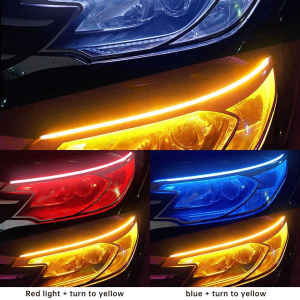 Aggiornamento 2 pezzi LED DRL luce di marcia diurna per auto striscia impermeabile flessibile fari automatici indicatori di direzione bianchi luci di flusso freno gialle 12V